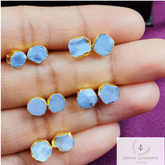 Rough Blue Opal Stud Earrings, Raw Blue Opal Earrings, Gold Plated Studs, Opal Gemstone Stud Earrings, Crystal Earrings, Fashion Earrings